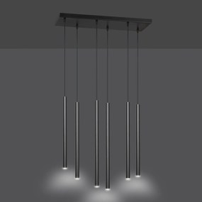 Lampadario 6 Luci Moderno Shu Acciaio Nero E Paralumi A Cilindri Sottili