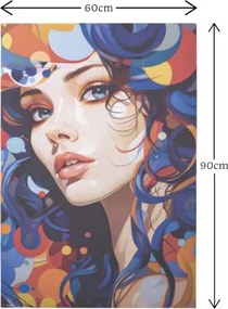 Quadro moderno verticale su tela 60x90 cm ritratto donna blu