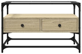 Mobile tv piano vetro rovere sonoma 80x35x51 legno multistrato