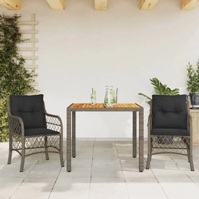 Set Da Bistrò 3 Pz Con Cuscini Grigio İn Polyrattan /
