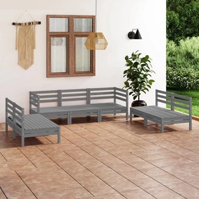 Set divani da giardino 7 pz grigio in legno massello di pino