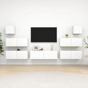Set Mobili Porta Tv 7 Pz Bianco İn Legno Multistrato /