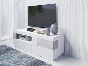 Porta TV  di design bianco lucido e cemento, L.160