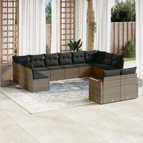 Set divani da giardino 12 pz con cuscini grigio in polyrattan