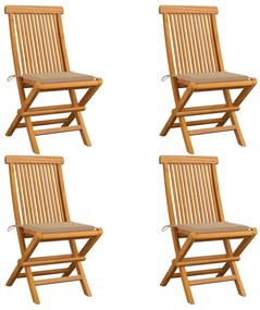 Sedie da giardino con cuscini beige 4 pz massello di teak