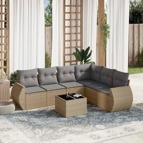 Set divani da giardino 7 pz con cuscini beige in polyrattan