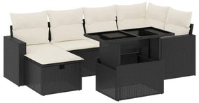 Set divani da giardino con cuscini 7pz nero polyrattan