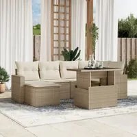 Set Divani da Giardino 7 pz con Cuscini Beige in Polyrattan 3267418