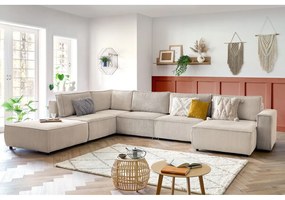 Divano angolare a U in velluto a coste color crema, angolo sinistro Nihad modular - Bobochic Paris