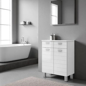 Mobile multiuso 69x34 con 2 ante e 2 cassetti RIGO Bianco Lucido