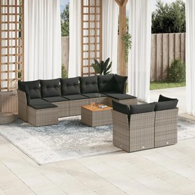 Set divano da giardino 10 pz con cuscini grigio in polyrattan