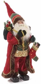 Babbo Natale con Cappotto in Velluto e Decori Dorati cm 34x30x110