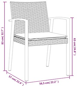 Sedie Giardino con Cuscini 6pz Marroni 56,5x57x83 cm Polyrattan