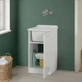 Mobile lavatoio 47x50cm salvaspazio in legno bianco 1 anta linea Pilar
