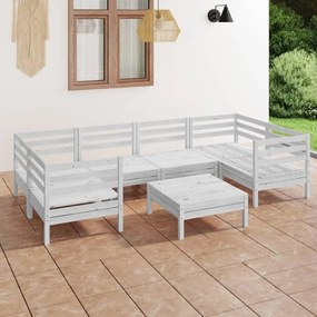 Set Salotto da Giardino 7 pz Bianco in Legno Massello di Pino