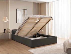 Letto matrimoniale imbottito grigio scuro con contenitore con rete inclusa 180x200 cm Cille – Ropez