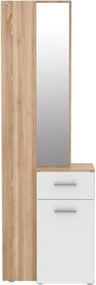 Mobile Ingresso 65x34x196 Con Specchio E Barra Appendiabiti Teka Bianco E Rovere