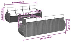 Set divano da giardino 9pz con cuscini grigio chiaro polyrattan