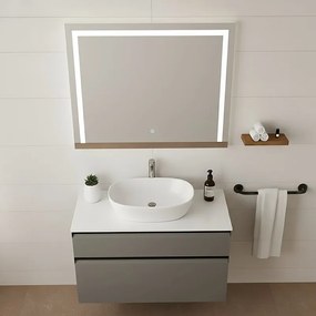 Mobile da bagno sospeso sotto lavabo L 99.5 x H 60 x P 45.5 cm grigio opaco, 2 cassetti Fusion