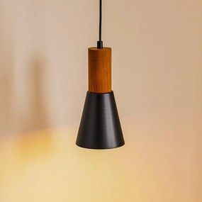 Luminex Lampada a sospensione Esma, nero, dettagli in legno, 1 luce