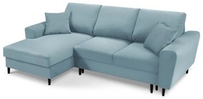 Divano angolare azzurro allungabile e con contenitore (con penisola a sinistra/con chaise lounge) con rivestimento in velluto a coste Kyoto – Cosmopolitan Design