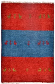 Gabbeh Tappeto 90x60 Rosso (Iran) Annodato A Mano