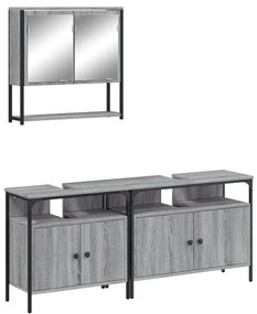 Set mobili da bagno 3 pz grigio sonoma in legno multistrato