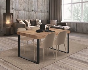 Tavolo CINQUALE in legno, finitura rovere rustico con gambe in metallo antracite, allungabile 160×90 cm – 240×90 cm