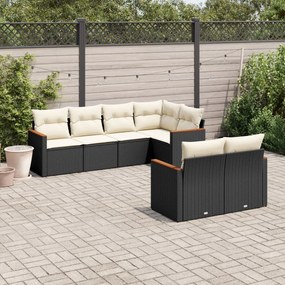 Set divani da giardino con cuscini 7pz nero polyrattan