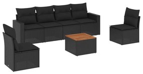 Set divani da giardino con cuscini 7pz nero polyrattan