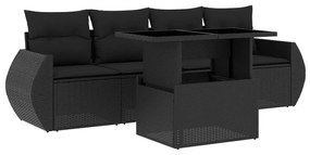 Set divani da giardino 5 pz con cuscini in polyrattan nero