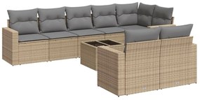 Set divano da giardino 9 pz con cuscini beige in polyrattan