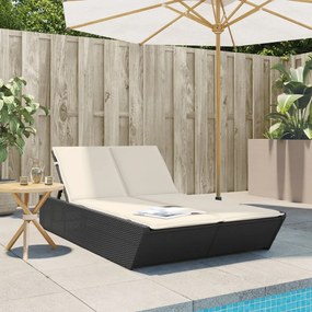 Lettino Prendisole Doppio Con Cuscini Nero İn Polyrattan /
