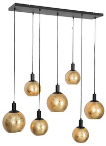 Lampada a sospensione di design nera con vetro dorato 7 luci - Bert