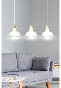 Lampadario Industrial 3 Luci Kubera In Acciaio Bianco Con Elementi In Oro