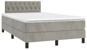 Letto a molle materasso e led grigio chiaro 120x200 cm velluto