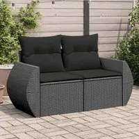 Divano da Giardino con Cuscini a 2 Posti Nero in Polyrattan 365991