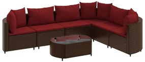 Set divani da giardino 7 pz con cuscini marrone in polyrattan