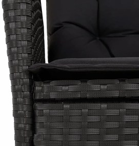 Set da pranzo da giardino 3 pz con cuscini nero in polyrattan