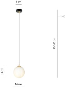 Sospensione Contemporanea Royal 1 Luce In Acciaio Nero/Oro Sfera Vetro Bianco