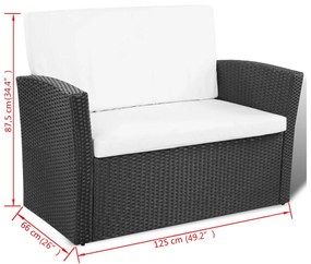 Set Divani da Giardino 4 pz con Cuscini in Polyrattan Nero