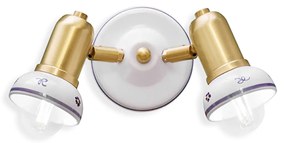 Applique Classica Savona Ceramica E Ottone Satinato Decorato Filo Blu 2 Luci E14