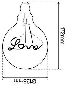 Lampada LED E27 a Filamento con scritta LOVE 2W - G125 Colore Bianco Molto Caldo 2.000K