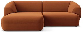 Divano angolare arancione (con penisola a sinistra) con rivestimento in velluto Moana – Makamii