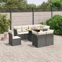 Set Divani da Giardino 9 pz con Cuscini Nero in Polyrattan 3270930