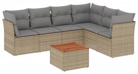 Set Divano da Giardino 7 pz con Cuscini Beige Misto Polyrattan