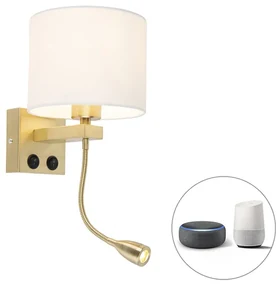 Lampada da parete intelligente oro con paralume bianco incl. Wifi A60 - Brescia