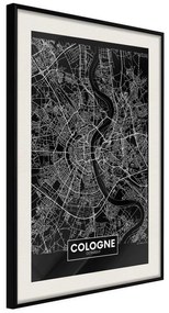 Poster  City Map: Cologne (Dark)  Cornice Quadri Cornice nera con pass-partout, Larghezza x Altezza Home decor 20x30