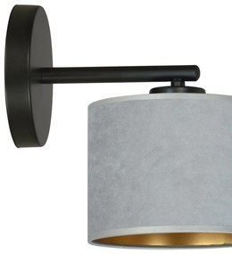 Applique 1 Luce Hilde In Acciaio Nero E Paralume In Tessuto Grigio