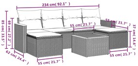 Set divani da giardino 7 pz con cuscini grigio in polyrattan